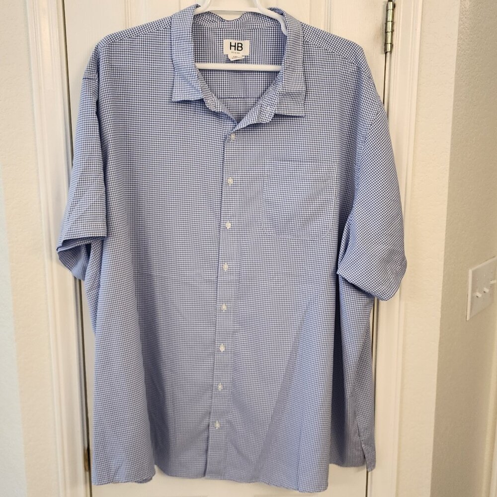 HB Blue Micro-Gingham Short Sleeve Shirt – 5XL – 100% Polyester